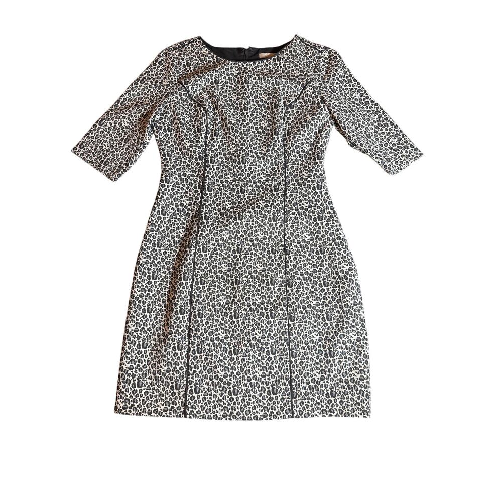 Banana Republic Black White Leopard Print Short Sleeve Sheath Dress Size 10